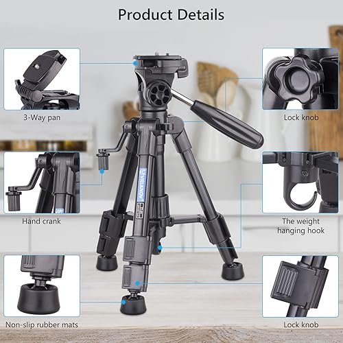 Miniatura 8 de Mini trípode de cámara de mesa para teléfonocámara con cabezal de giro flexible de 3 vías y nivel de burbujas regalo adicional soporte de extensión