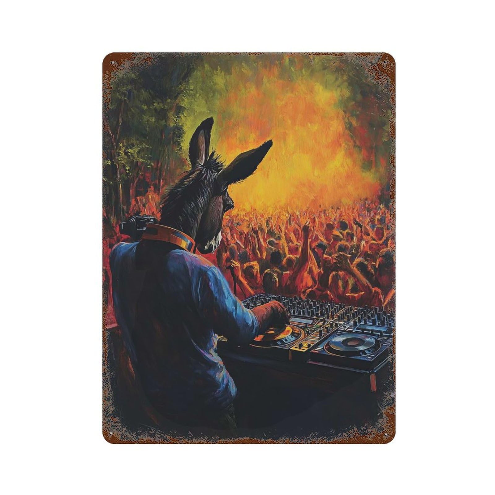 Garage Style Donkey DJ Vintage Metal Tin Sign 15.7"x11.8", Rustic Home Decor for Bar And Workshop