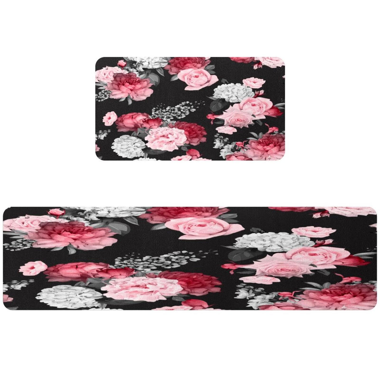 Alfombrillas de cocina VAPOKF con patrón floral de rosas set de 2 piezas antideslizantes y lavables