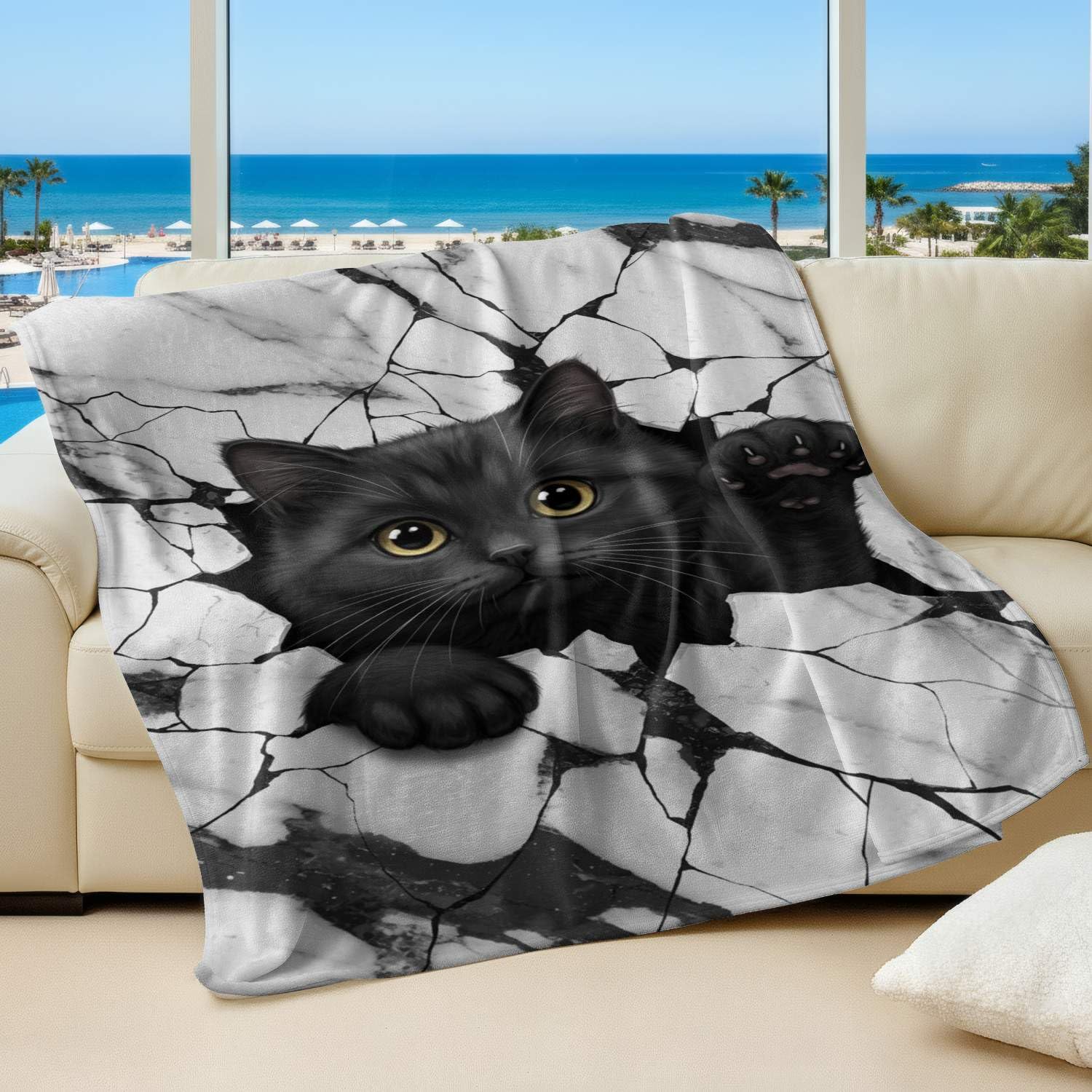 Couverture épaisse et chaude en peluche motif chat style moderne 01
