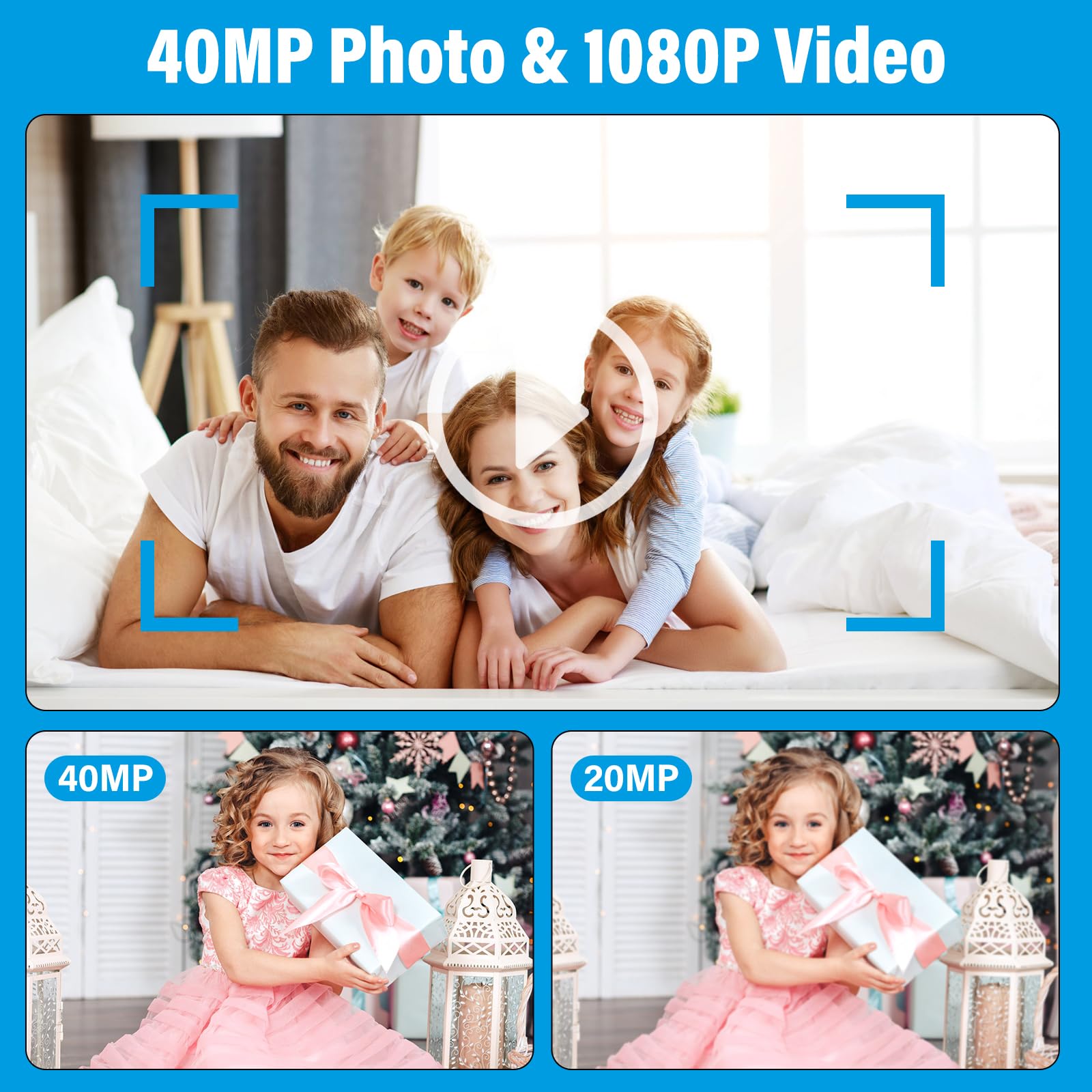 Cámara Fotos 40MP 1080P FHD Cámara Digital Compacta con Zoom 8X Cámara Compacta Recargable Compacta Portátil Cámara para Niños Principiantes Adulto
