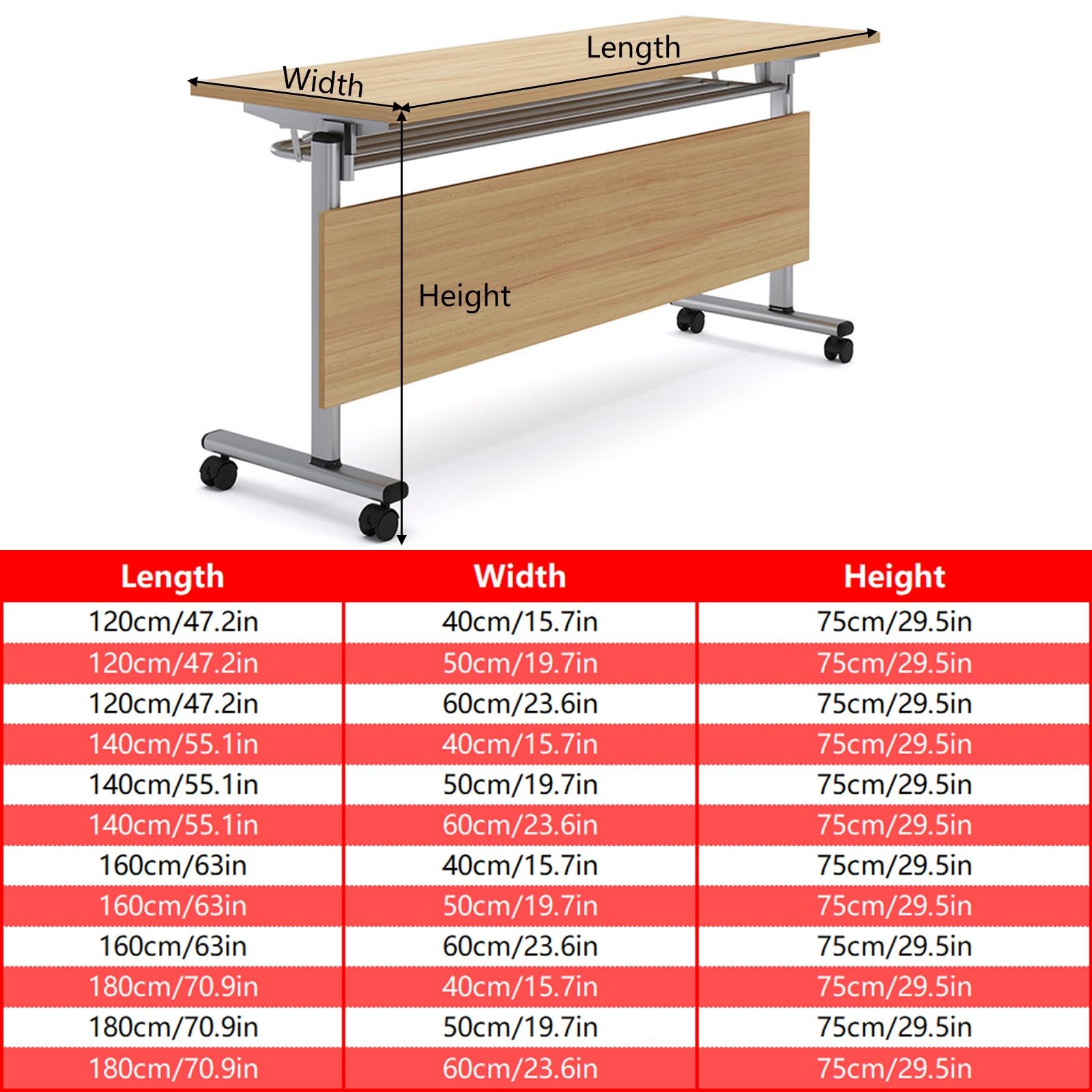 Konferenztisch mit mobilem Design, 360° Schwenkrollen, abschließbar, Sichtschutz, Aufbewahrungsregal, für Büro, Training, Studium, 120 x 40 cm