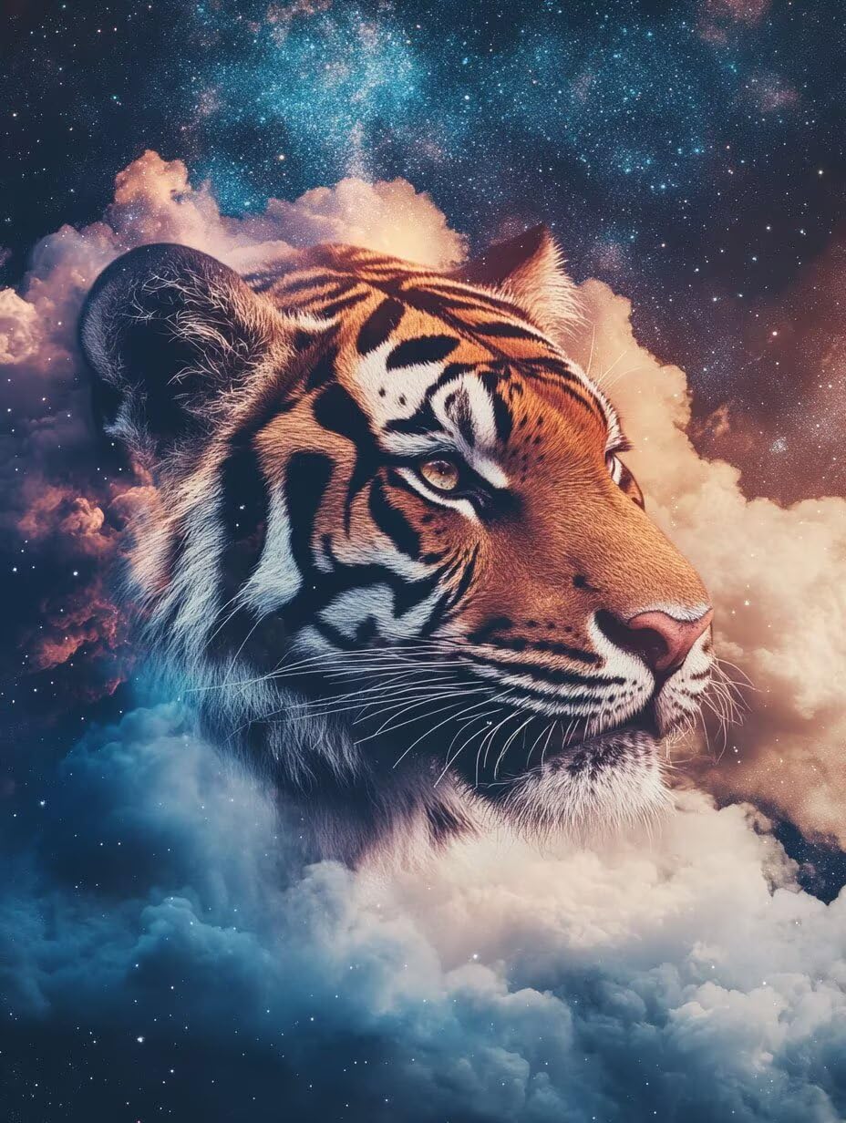 Pintura por Números para Adultos tigre Pintar por Numeros Niños Principiantes nube, DIY Kit de Pintura al óleo de Lienzo con Pinceles, Paint by Numbers Pigmento Acrílico, Mujer Regalo 60x80cm M-245
