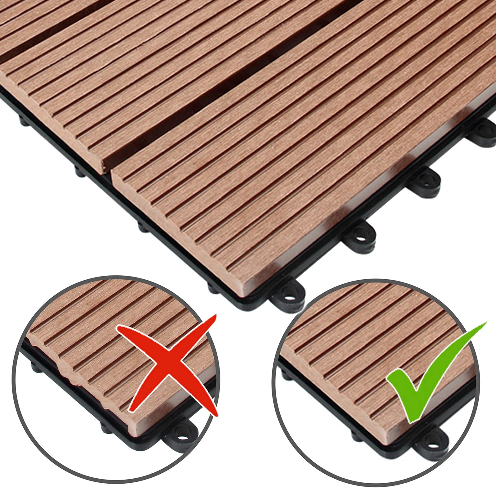 CASARIA® Set Baldosas Jardín Exterior WPC 30x30cm Losetas Madera Antideslizantes con Drenaje Suelo Terraza Balcón Sistema Click Aspecto Madera 4 Tablones Resistente a la Intemperie Terracota 4m²