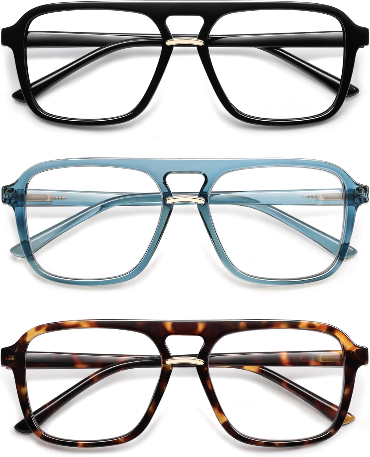 AMOMOMA 3 Pack Trendy Aviator Reading Glasses for Women Men Stylish Square Blue Light Blocking Readers AM6164 - Image 6