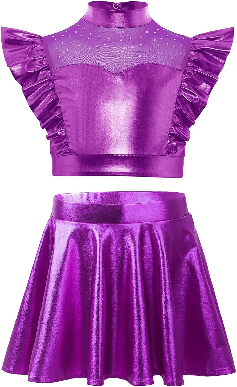 Jugaoge Kids Girls Shiny Jazz Dance Outfits Singer Star Performance Dancewear Junior Hip Hop Disco Purple 16 Years