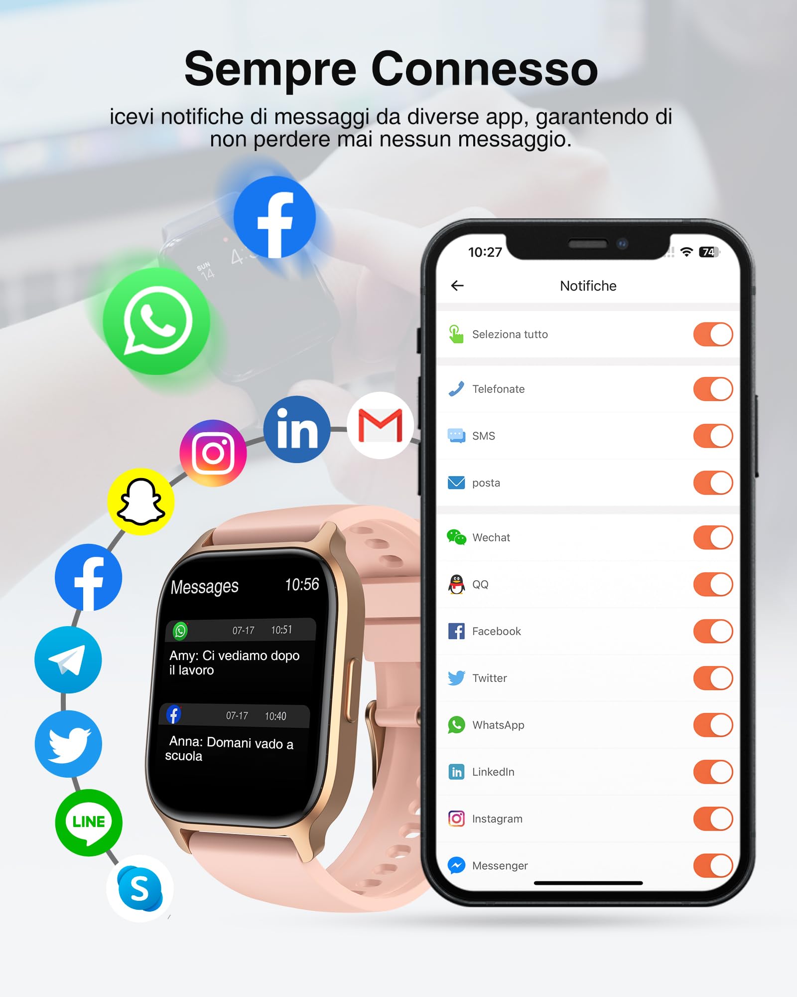 Smartwatch-Donna-Chiamate-Bluetooth - 1,85" Orologio Smart Watch impermeabile,Monitoraggio Del Sonno,Della Frequenza Cardiaca, Dell'Ossigeno Nel Sangue,per Android iOS