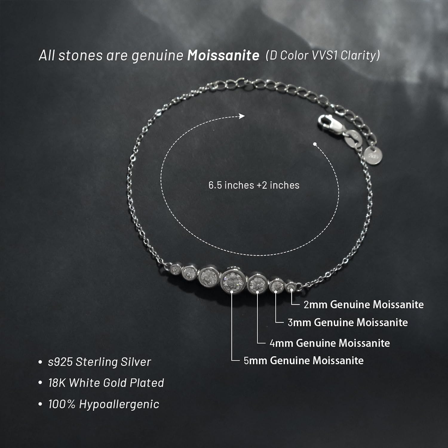 1.37CT Moissanite Bar Bracelet for Women 925 Sterling Silver D Color VVS1 Clarity Moissanite Bracelet Jewelry for Her Wife Mom - Image 6