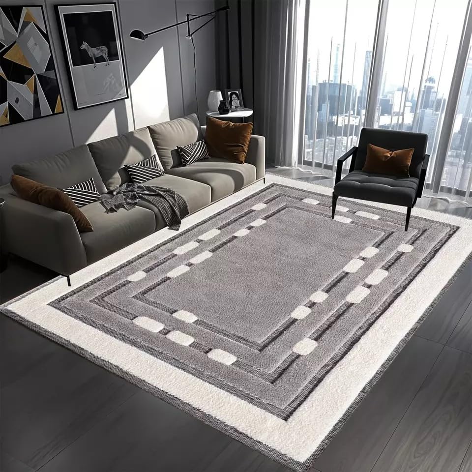 PHP Comfy Rug - Modern Super Soft Thick Pile Non-Shedding Fluffy Shaggy Area Rugs for Living Room Bedroom Tv Lounge Beside Large Carpet Mats (120 x 170 cm, Des3 Beige)