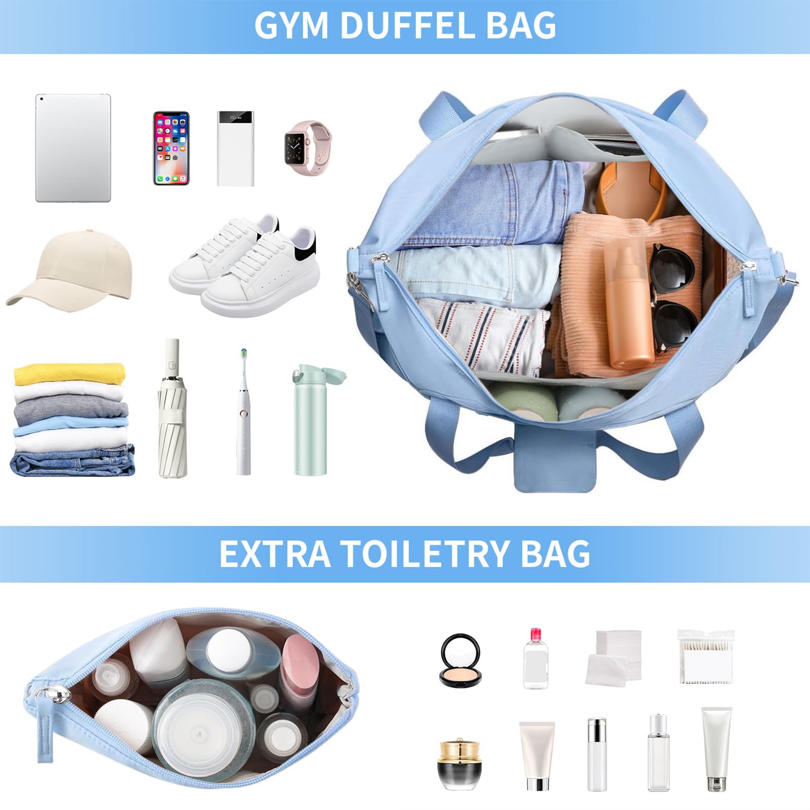 Gym Bag for Women, 45L Carry On Travel Duffel Bag with Shoes Compartment view 4