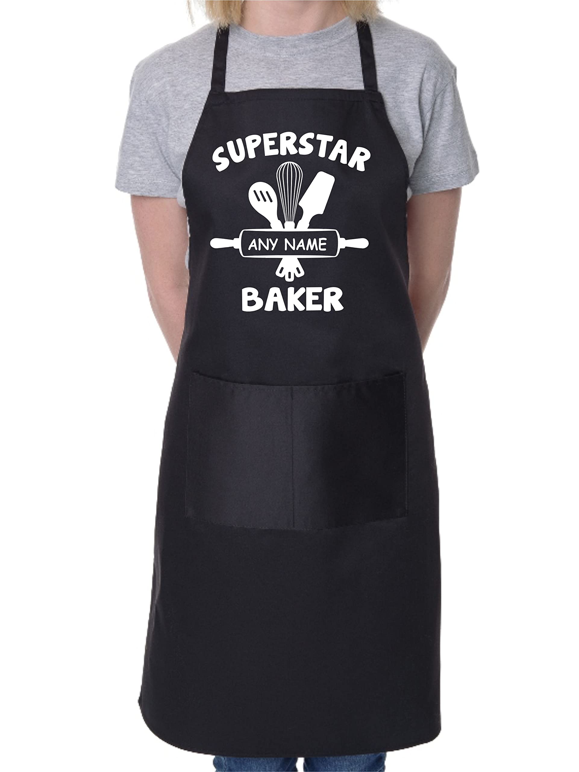 Print4U Personalise This Apron Superstar Baker Your Name Here BBQ Cooking Black