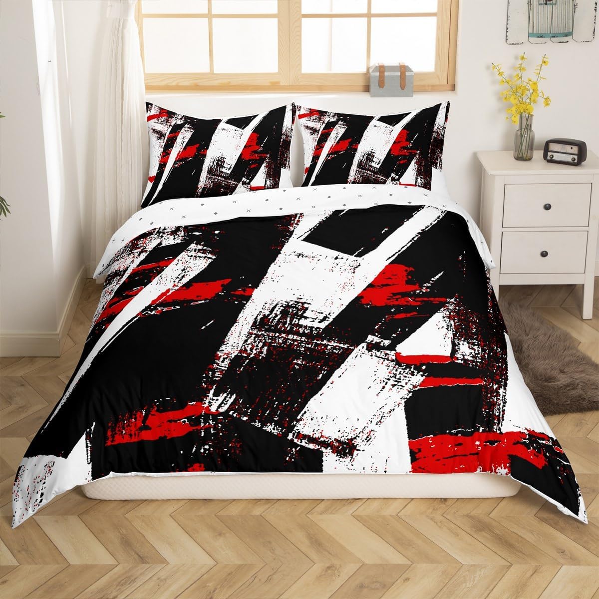 jejeloiu Kids Black White Purple Bedding Set Toddler Size, Graffti Art Duvet Cover Comforter Cover for Boys Girls Brush Print Bedspread Cover with 1 Pillow Case (No Comforter)