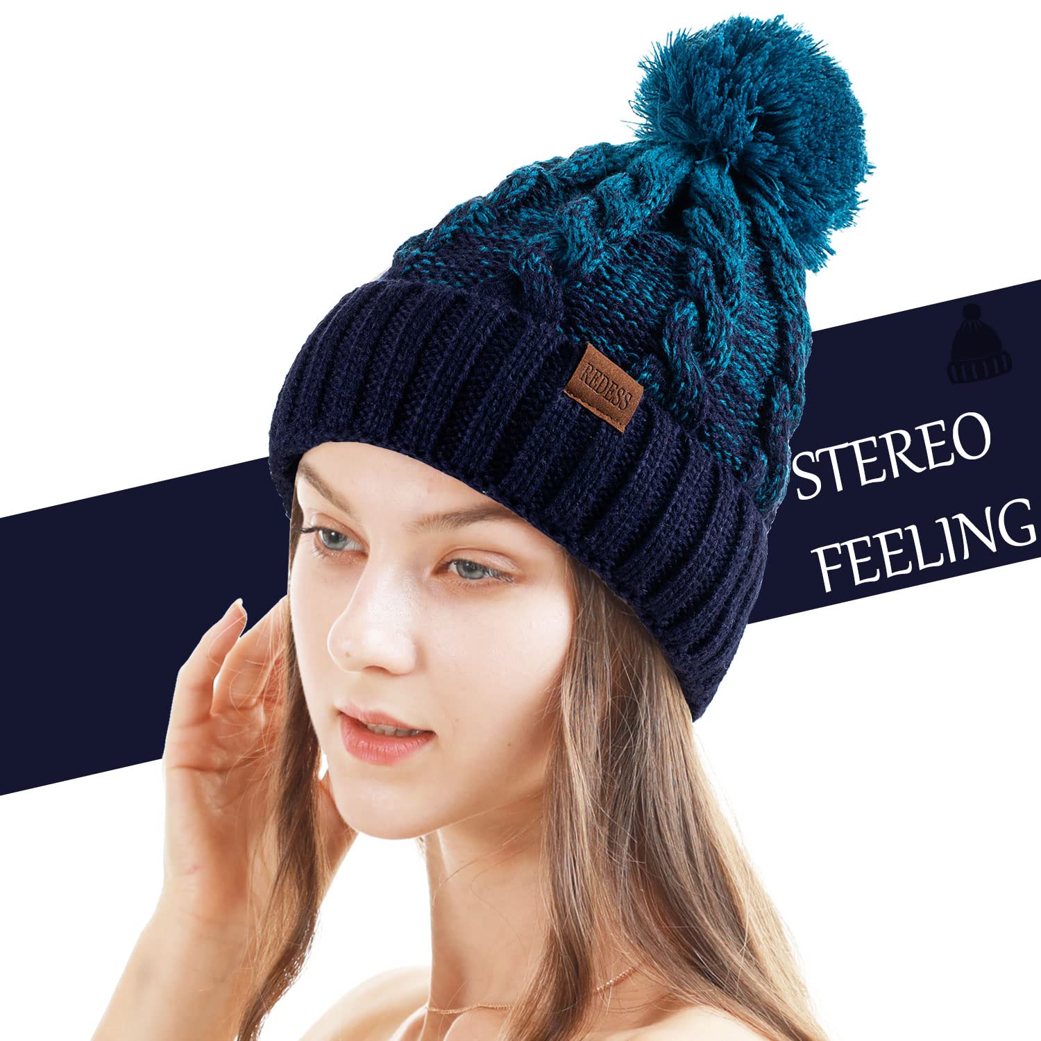 REDESS Cappello Invernale da Donna con Pom Pom Beanie Caldo Foderato in Pile Spesso Slouchy Snow Knit Chunky Baggy Skull Berretto da Sci