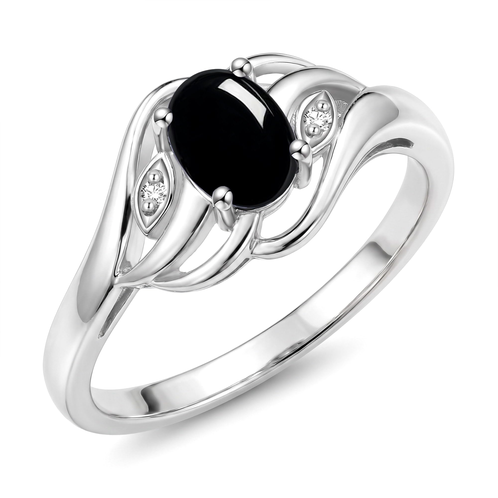 Rylos Ring featuring Classic Style, 6X4MM Birthstone Gemstone, &amp; Diamonds - Elegant Jewelry for Women in Sterling Silver, Sizes 5-10