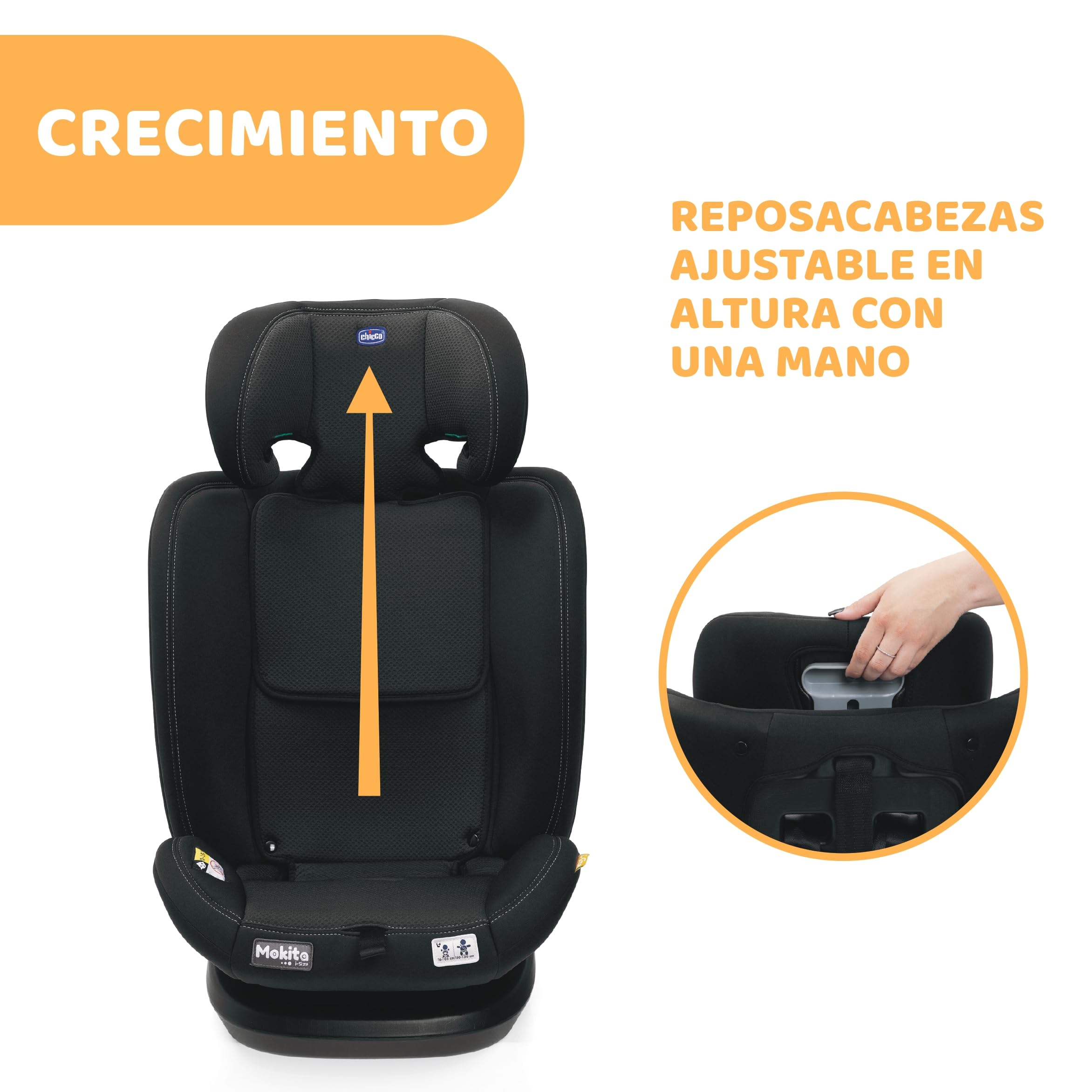 Chicco Silla de Coche Mokita I-Size, con Sistema Isofix, para niños de Entre 76 y 150 cm de Altura, utilizable a Partir de los 15 Meses. Reductor Incluido. Color Negro (Jet Black)