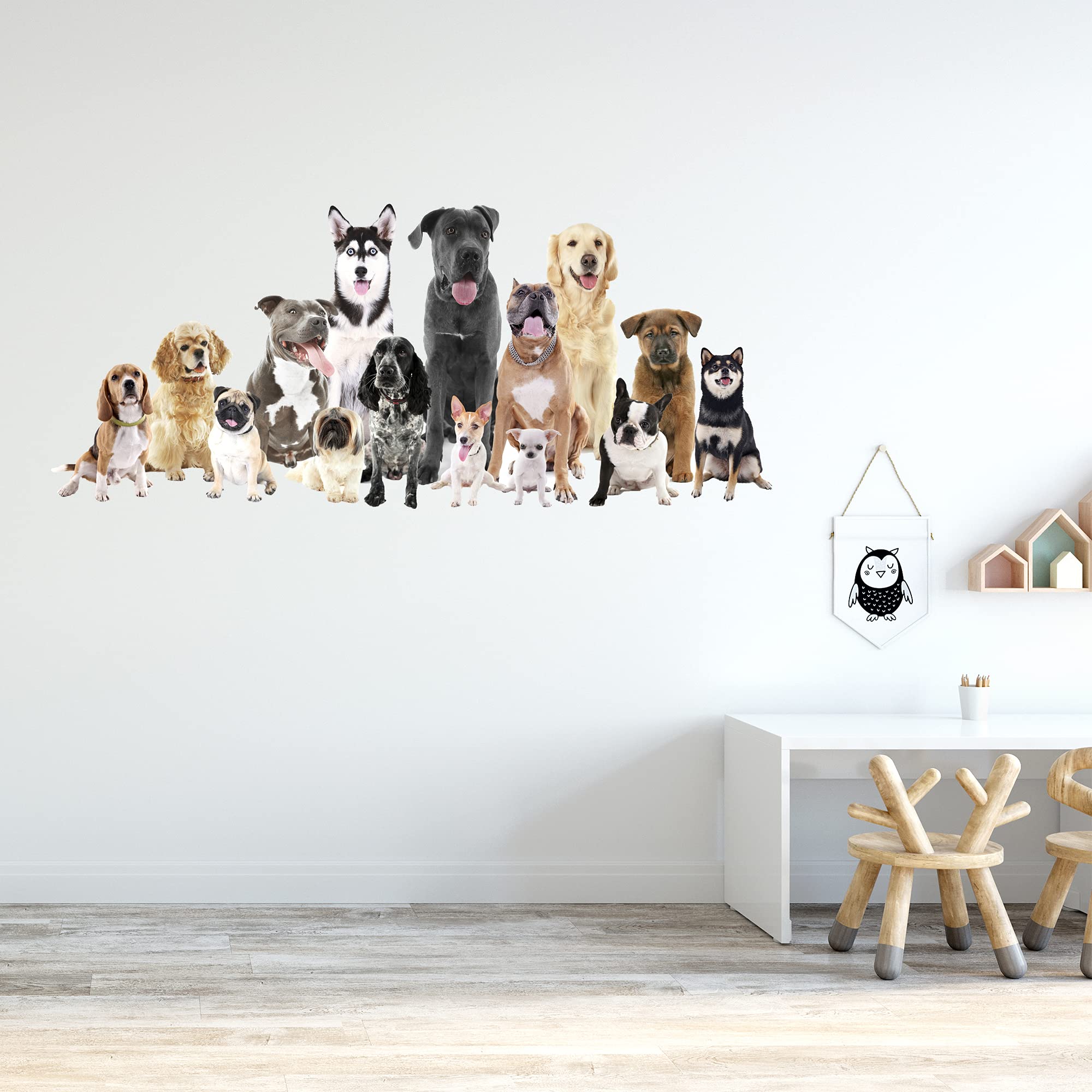 Large Dog Group Wall Sticker Decal Home Animal Mural Pets Art Puppy (90cm Width x 40cm Height)