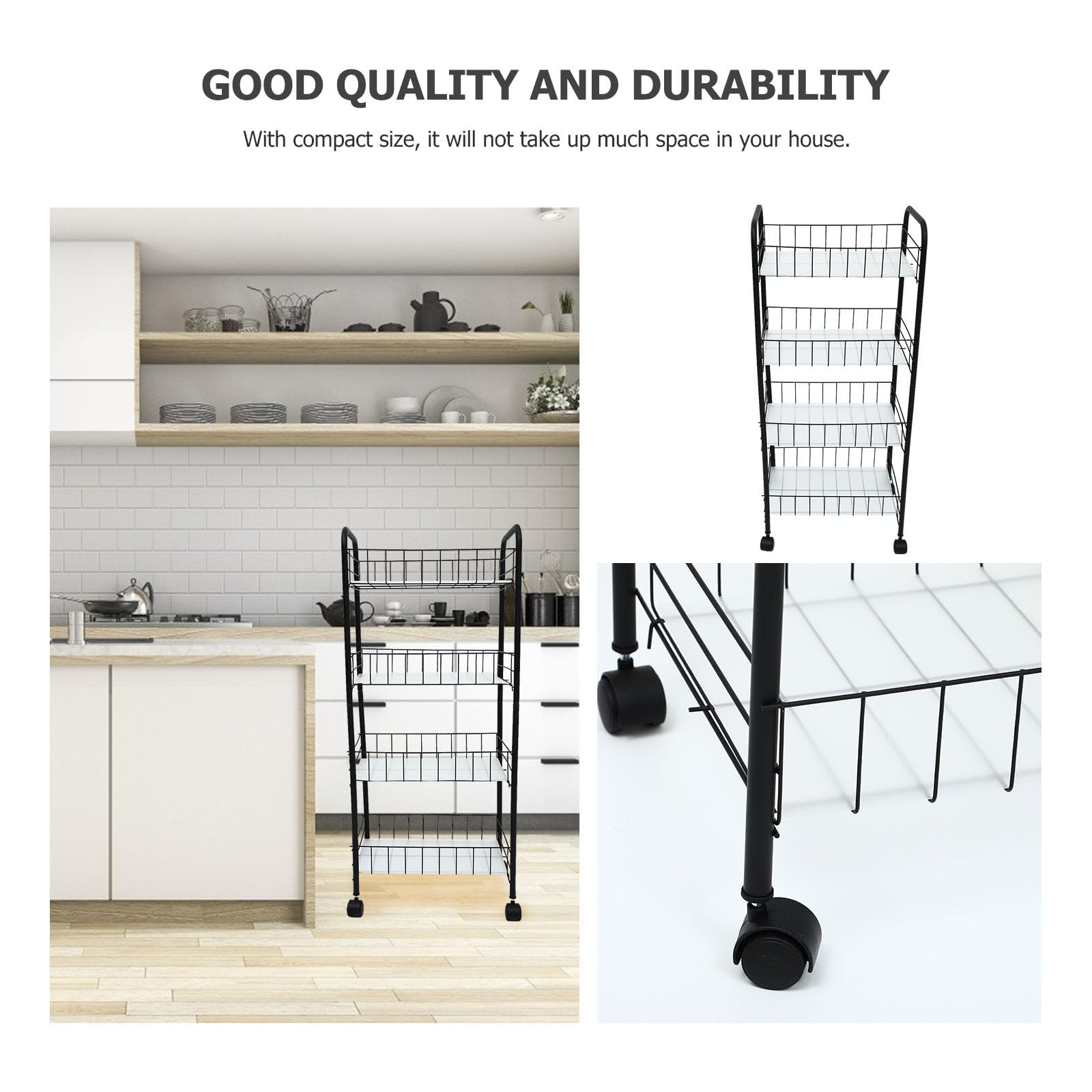 Carrito de Almacenamiento Negro Diseño Multicapa, Ruedas Freno, Gran Capacidad para Cocina y Baño, Estante Móvil Práctico de Abs