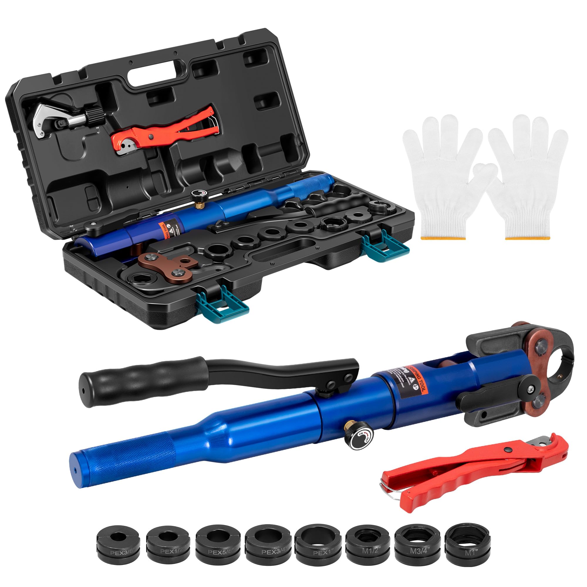 VIVOHOME Hydraulic Copper Tube Fittings Crimping Tool with 1/2", 3/4" and 1" Die Sets, Press Crimper Suit for Narrow Space Viega Copper, Pro-Press, Elkhart, Conex Pipe Fittings