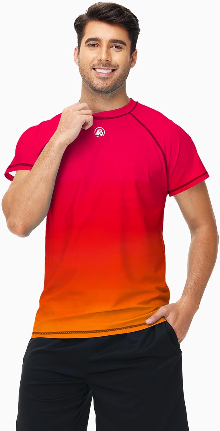 AOBUTE Mens Short Sleeve Swim Shirts UPF 50+ Quick Dry Rash Guard Fishing Swimming - Image 2