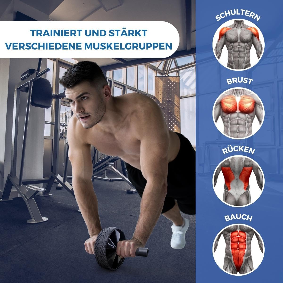 Mobiclinic, Bauchmuskelrolle, Europäische marke, Inklusive matte, Bauchmuskel-übungsset, Maximale belastung 150 kg, Heimtraining, Bauchtrainer, Bauchroller für bauchmuskeltraining