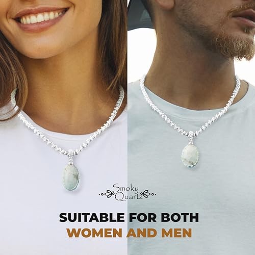 Vista 51 de Crystal Necklace with Stone Pendant - Amulet for Chakra Healing, Handmade Unisex Jewelry with Gift Bag, Handmade White Macrame Cord, Natural