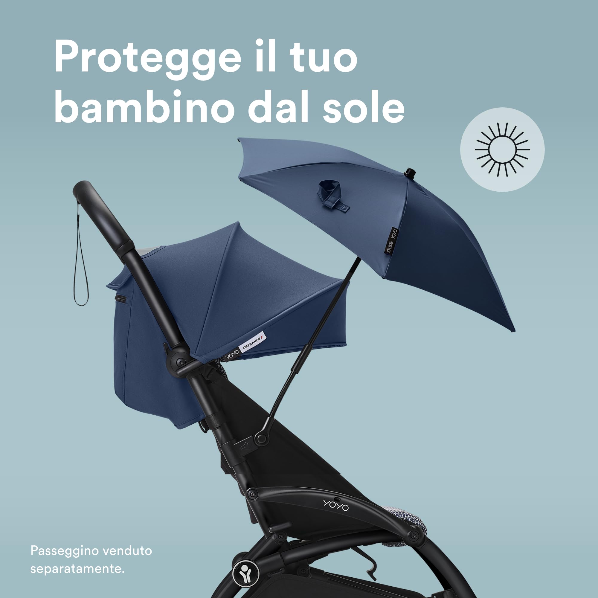 Parasole Stokke YOYO, Navy Blue - Protezione UPF 50+, opacità migliorata - Da utilizzare sul passeggino YOYO con 0+ Newborn Pack, Newborn Shell o 6+ Color Pack