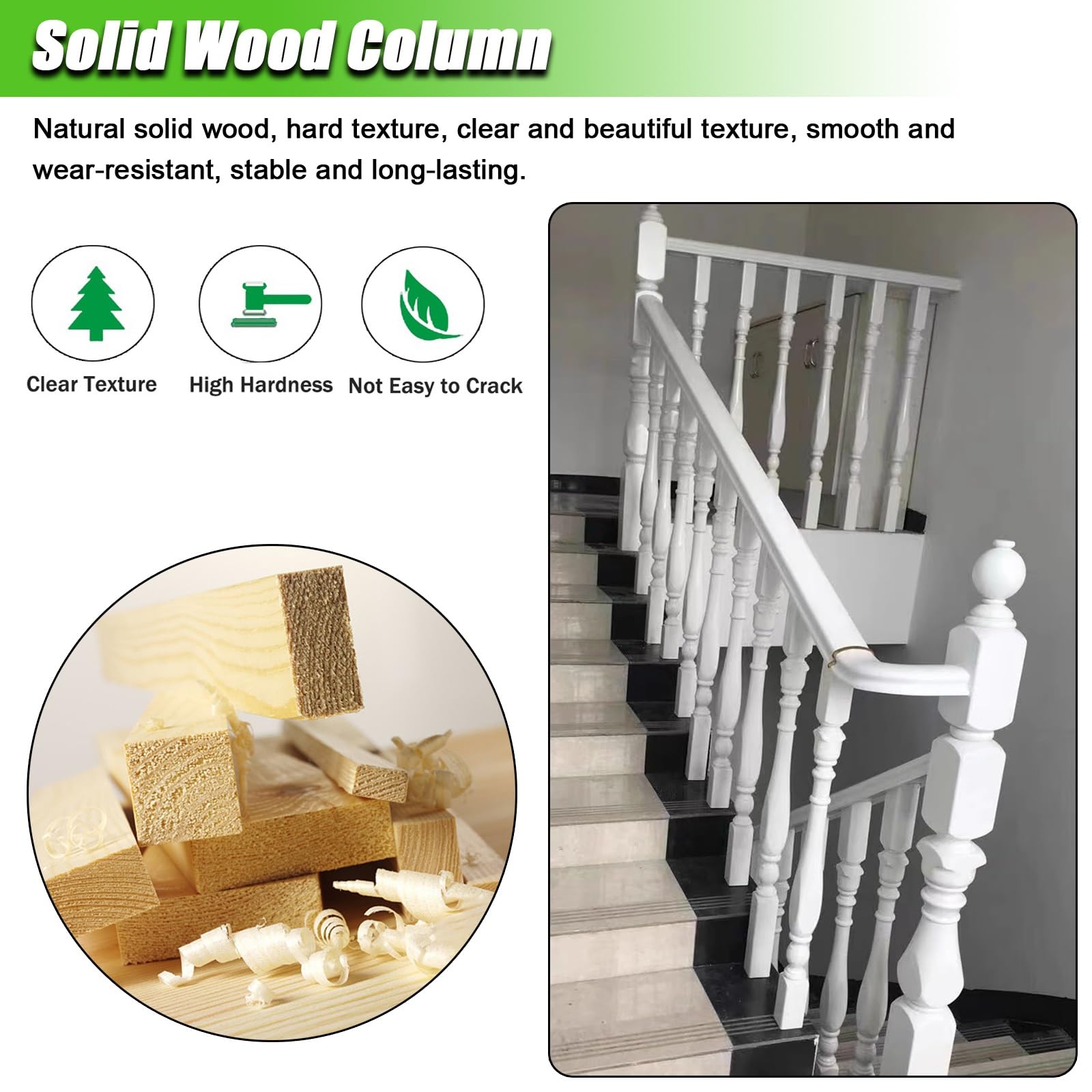 Białe drewniane wewnętrzne słupki tralki zestaw obrotów balustrad regulowany 270 mm/słupy tralki do korytarza, odpowiednie dla willi, loftów, apartamentów, żłobków, re