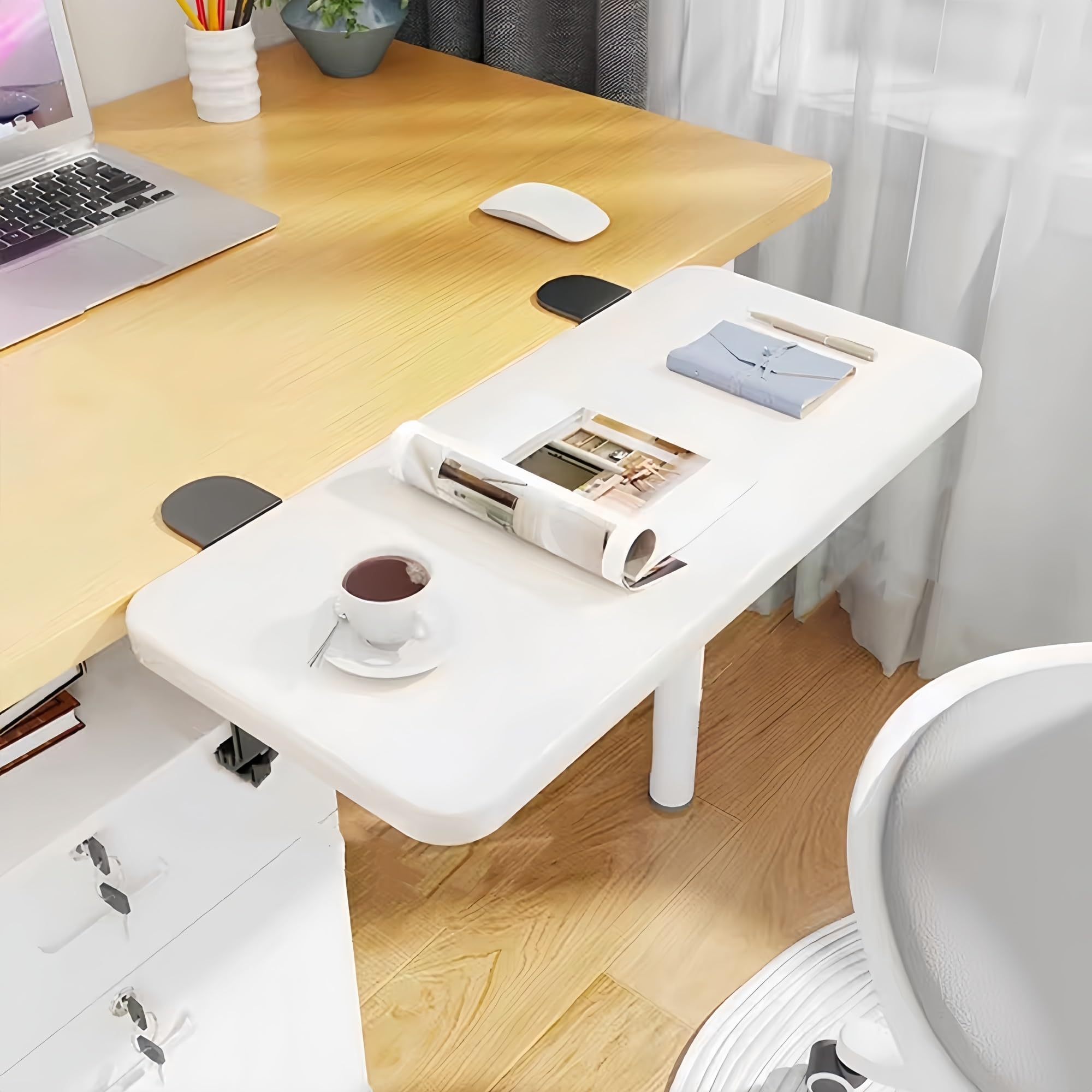 yacoxe Desktop extender tray, under desk keyboard tray, 40 * 20cm keyboard shelf, clip-on desktop extender for typing, perfect for home office and corner desk(White,90 * 25cm)