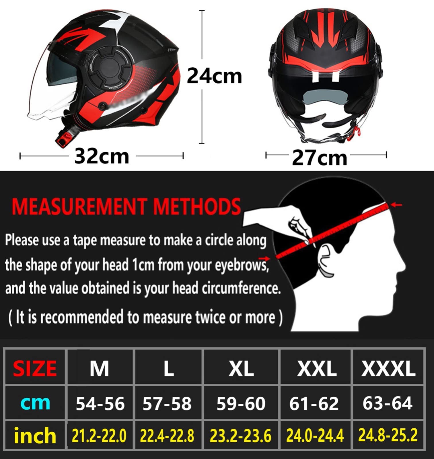 BAUTI Casque Moto à Visage Ouvert Casque Jet 3/4 Casque Demi-Couverture Vintage Approuvé par Le ECE Double Pare-Soleil Casque D'été Léger Homme Femme Scooter Cyclomoteur Chopper N,L=(57-58CM)