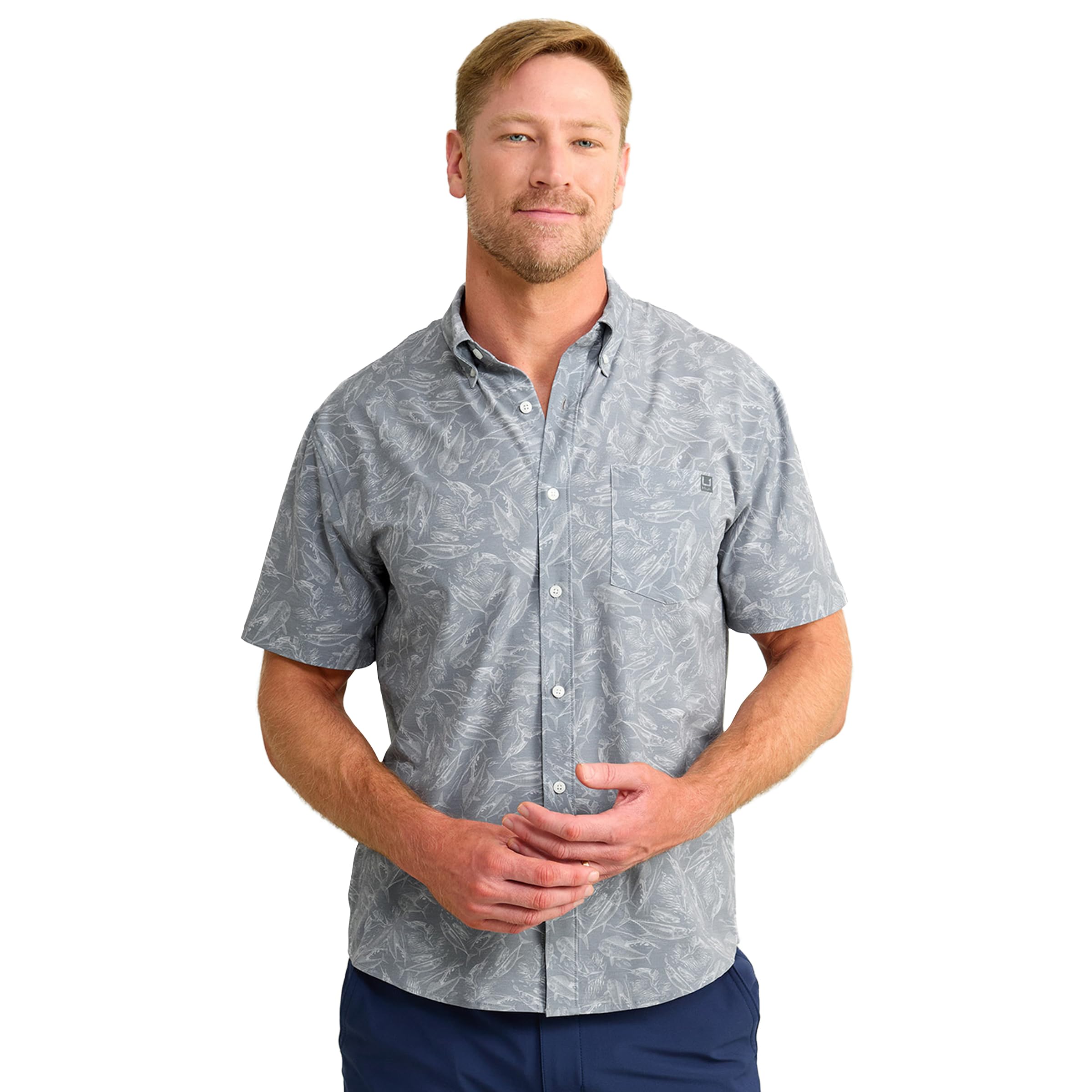 HUK Kona Solid Manica Corta Pesca Button Down Shirt per Gli Uomini Camicia Button-Down Uomo (Pacco da 1)