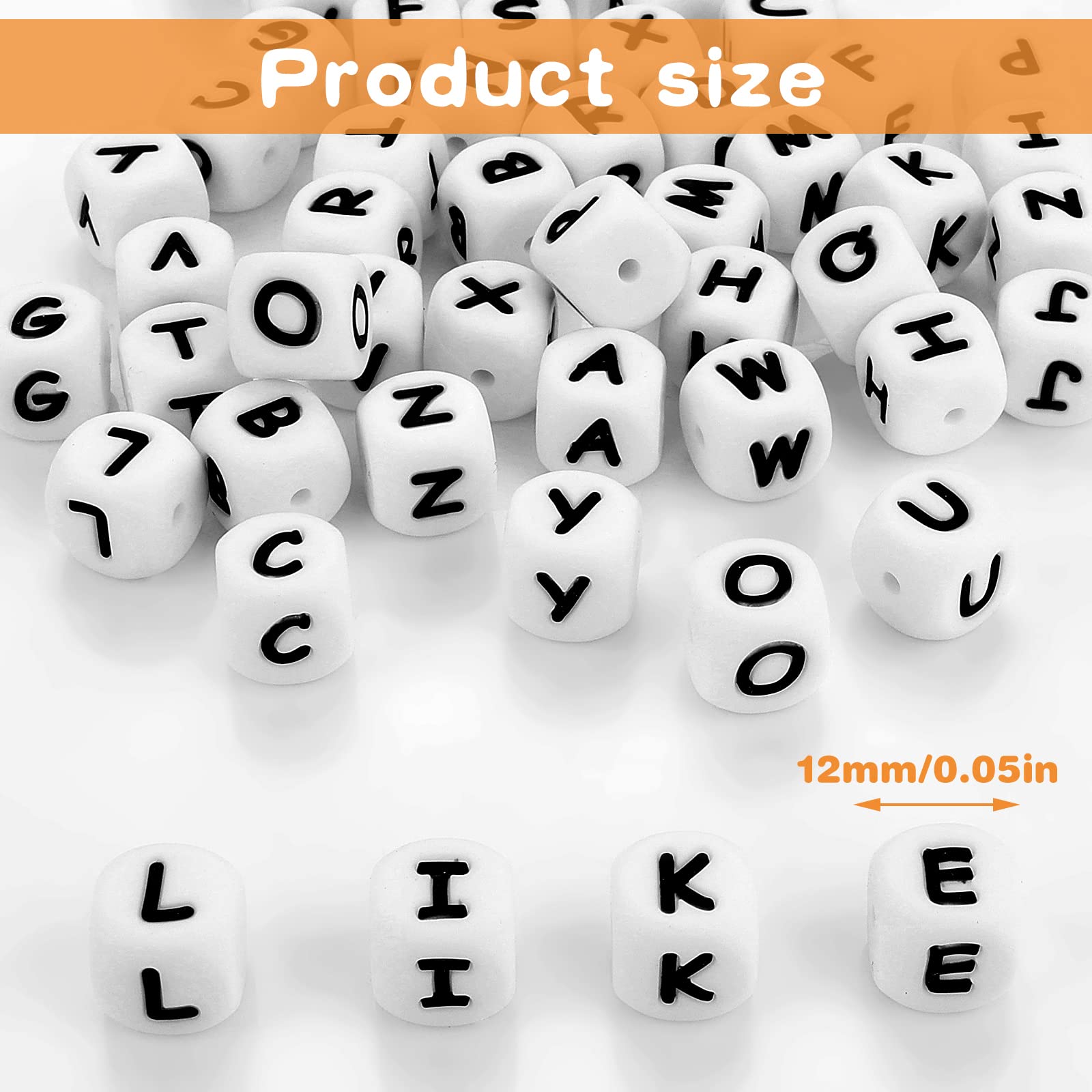 Perles Cubiques En Silicone Avec Lettres – Lot De 50 – 12x12 Mm – Pour Bijoux DIY, Bracelets, Colliers – Alphabet Noir