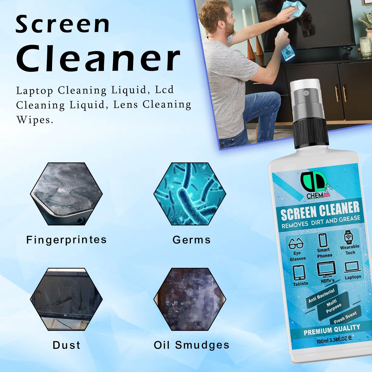 Linsenreinigungsspray Kunststoff, Brillen, Brillen, Kameras, Mikroskope, digitale Bildschirme, Skibrillen & LCD/TFT/LED/Plasma/OLED/Tablet/Zubehör (5 Liter)