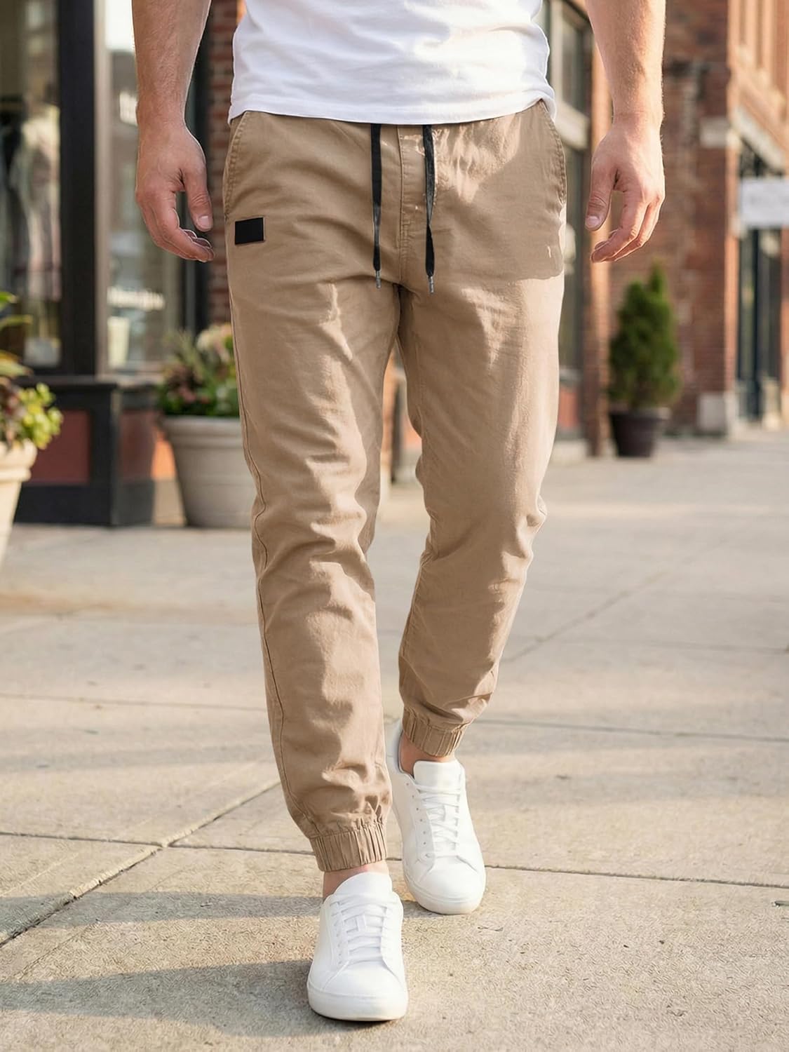 JMIERR Mens Casual Joggers Pants - Cotton Drawstring Chino Cargo Pants Hiking Outdoor Twill Track Jogging Sweatpants Pants