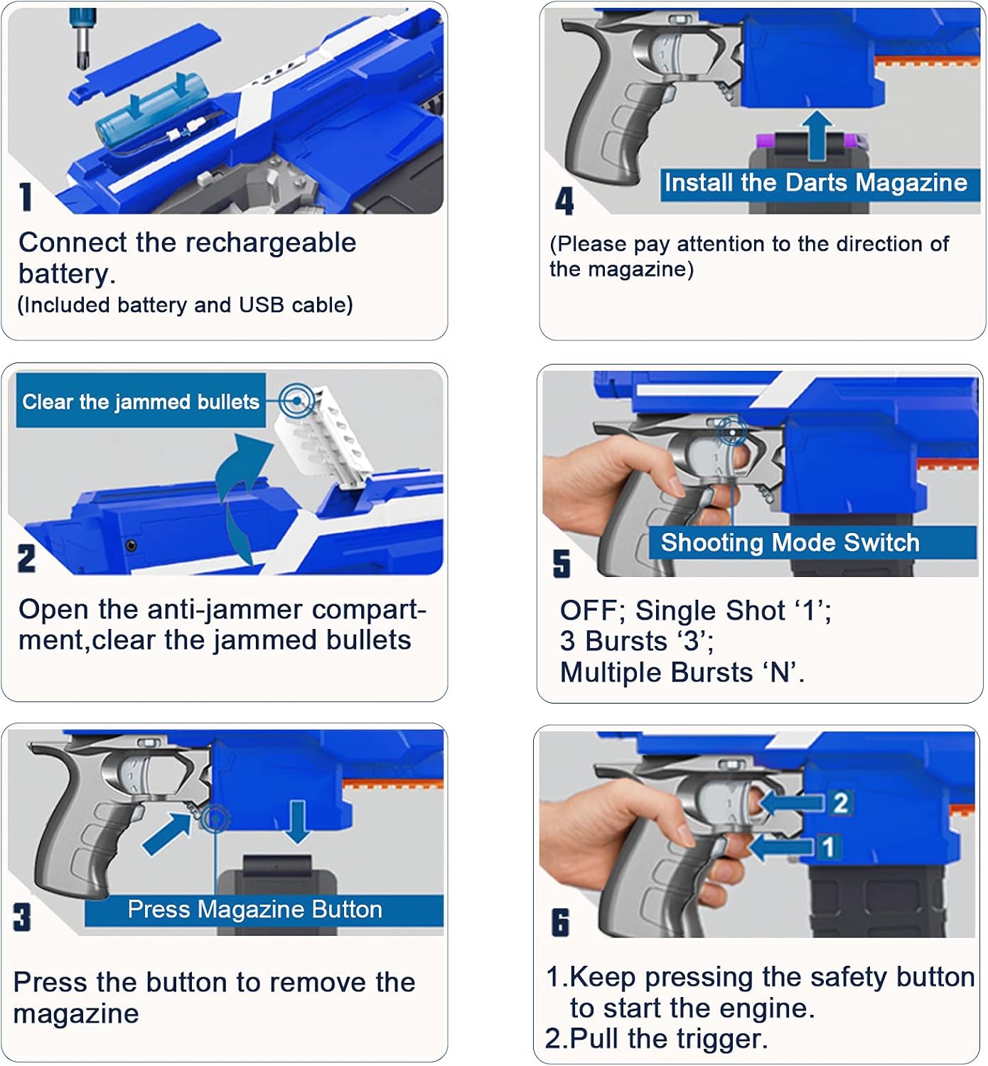 Holiky DIY Electric Automatic Toy Guns for Nerf Guns Bullets, 3 Modes Burst Soft Blaster Toys for Boys, Foam Bullet Hand Gun with 100 Pcs Refill Darts, Multi-Player Game for Kids : Toys & Games