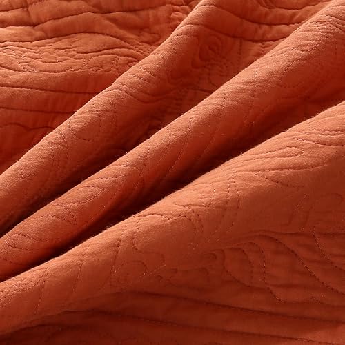 Miniatura 7 de WINLIFE - Funda de almohada acolchada 100 % de algodón con estampado floral (Estándar, Naranja Quemado)