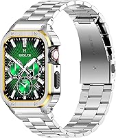 Vista 11 de HASLFM Correa de acero inoxidable con funda compatible con Apple Watch Series 9, 8, 7 (1.614 pulgadas), 6 5 4 SE3/2/1 (1.575 pulgadas), Series 3, 2