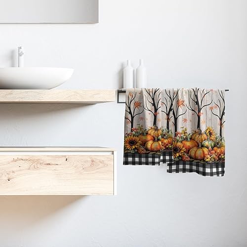 Miniatura 6 de Giwawa Juego de 2 toallas de mano de calabaza de otoño, juego de 2 toallas de cocina suaves y pequeñas, toallas de baño para hotel, spa, gimnasio y