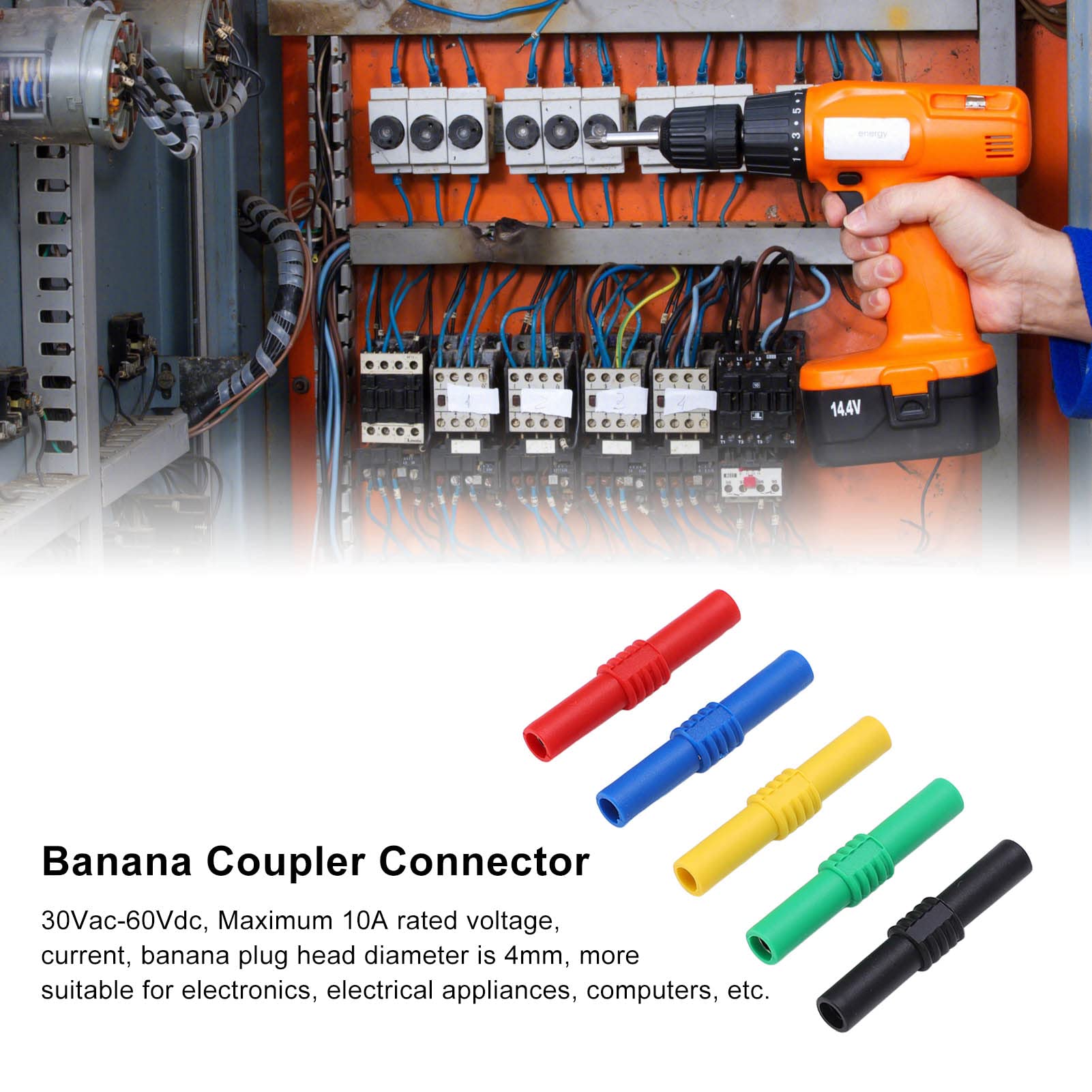 Respicefinem 5 Colors, Insulated Banana Couplers, 4mm Diameter, PVC Brass, Universal Adapter for Inverters, Industrial Gear, Electronics & More