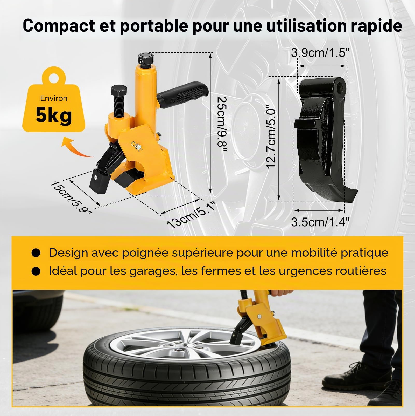 Outil de démontage manuel pour pneus de 38" à 42", outil de changement de pneu de camion, tracteur, structure en acier renforcé, avec patins en caoutchouc antidérapants, portable