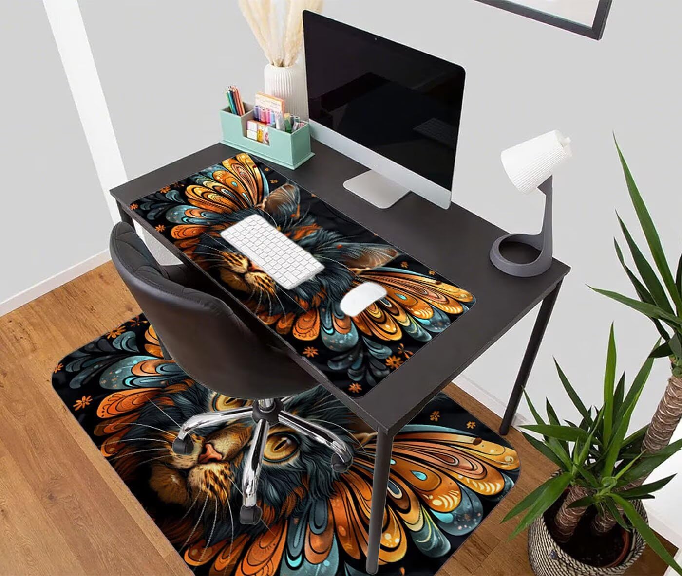 Podkładka pod mysz XXL 1200 x 600 mm duża podkładka pod mysz dla graczy skrzydło pod ręką biurko szyte krawędzie wodoodporna antypoślizgowa do komputera, laptopa poprawia precyzję i szybkość, kot S