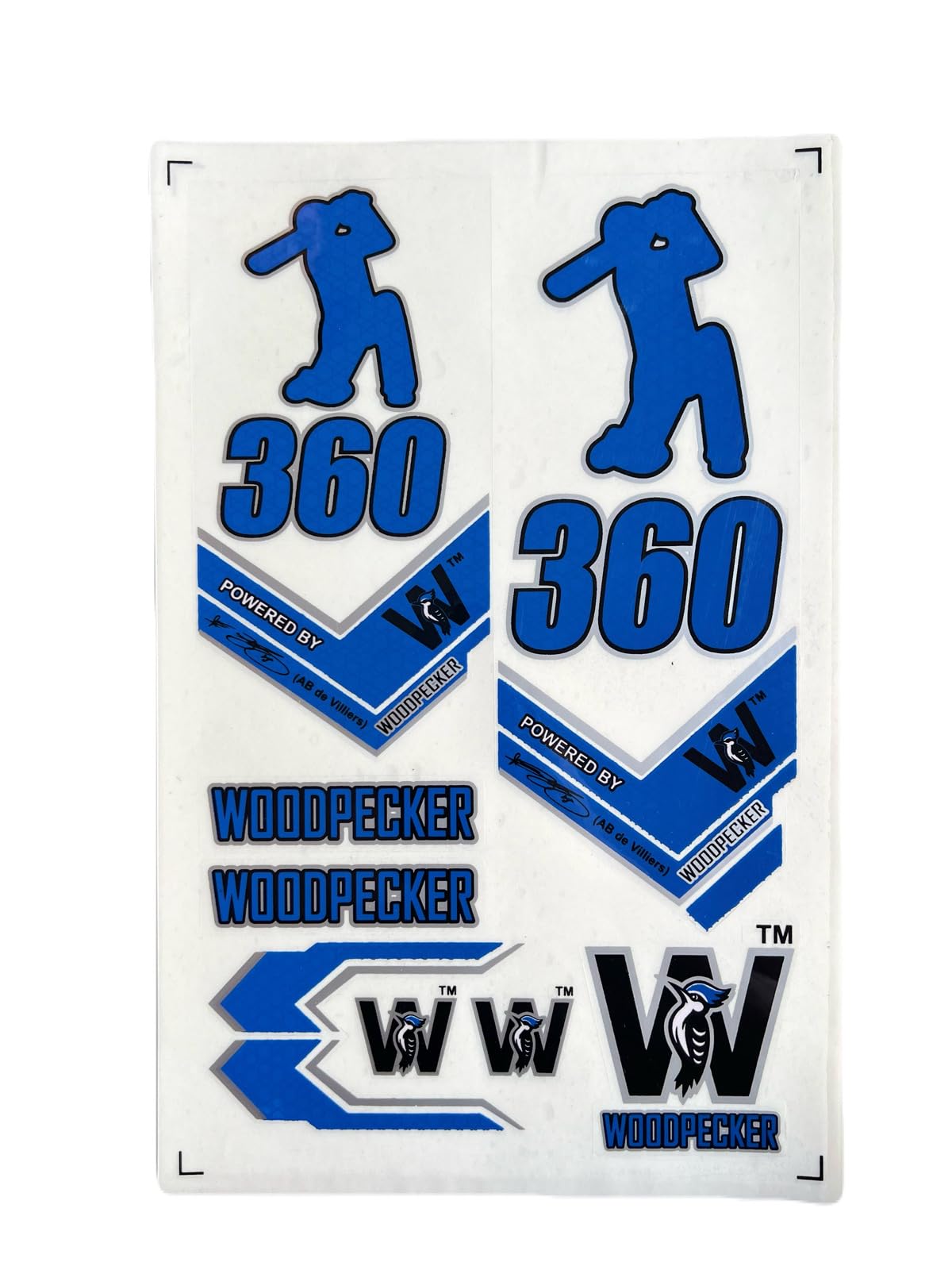 Woodpecker 360 Cricket Bat Sticker Set, Blue | AB de Villiers Edition, Multi-Logo Sheet, Cricket Bat Decal, Vibrant Blue Design, Self-Adhesive Stickers-image-16