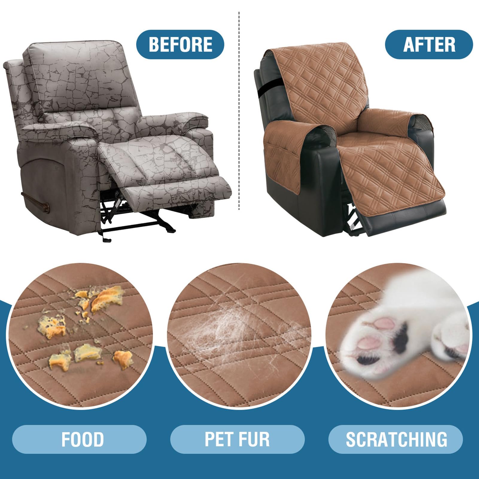 Impermeabile Copripoltrona Relax Reclinabile, Copripoltrona 1 Posto Con Braccioli, Copertura Salvadivano per Poltrona Antiscivolo, Copridivano Reclinabile (Argilla)