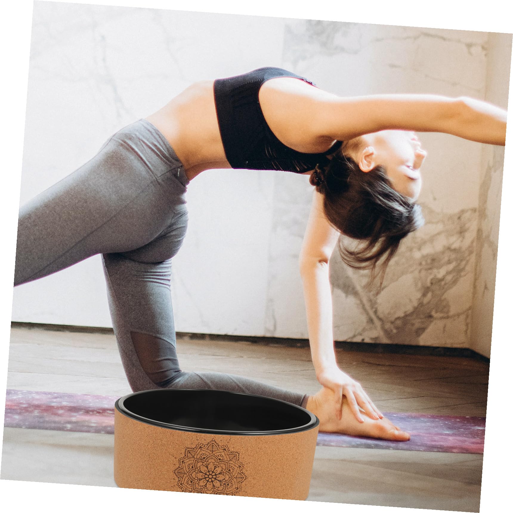 Rueda Deportiva de Yoga de Corcho Natural Antideslizante, Herramienta de Entrenamiento para Flexión de Espalda, Aro de Yoga y Pilates, Adecuado para Fitness y Estiramientos