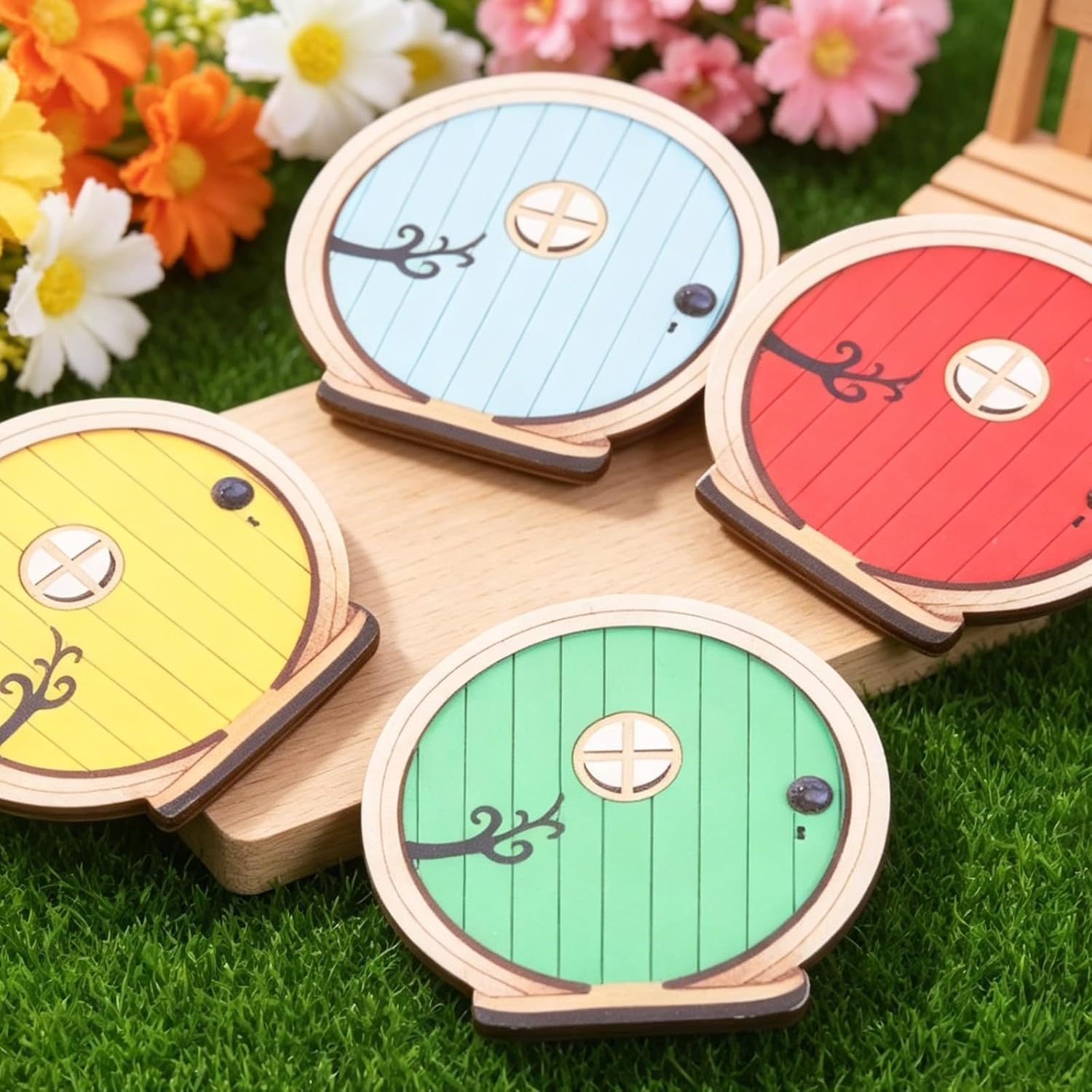 Fairy Garden Door Tree Dollhouse Wooden Door Miniature DIY Yellow