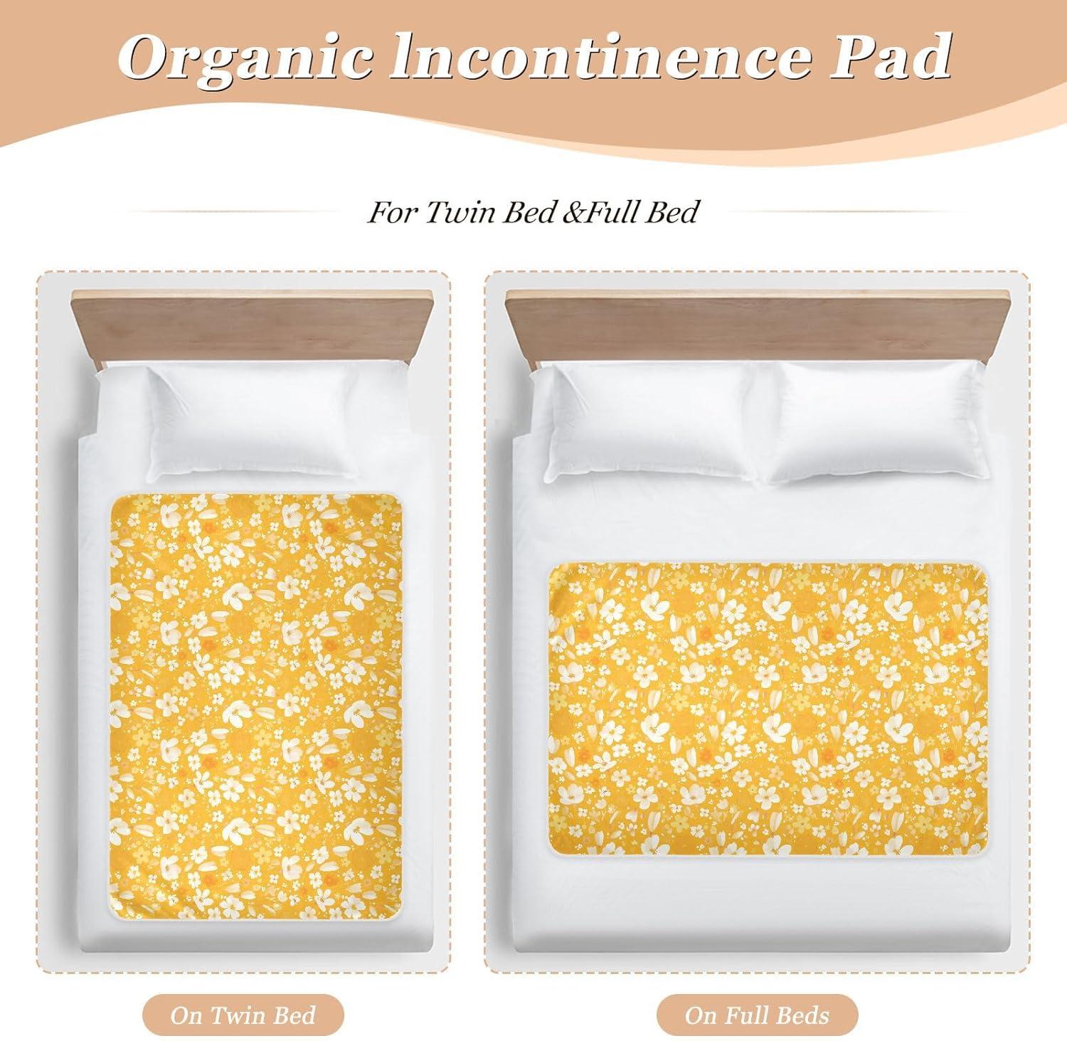 Spring Yellow Flowers Illustration Extra Large Resuable Potty Training Pee Pad Water Resistant Bed Wetting Sheet Leakproof Quick Drying Pad Liner for Children Adults Pets , 52" L x 34" W