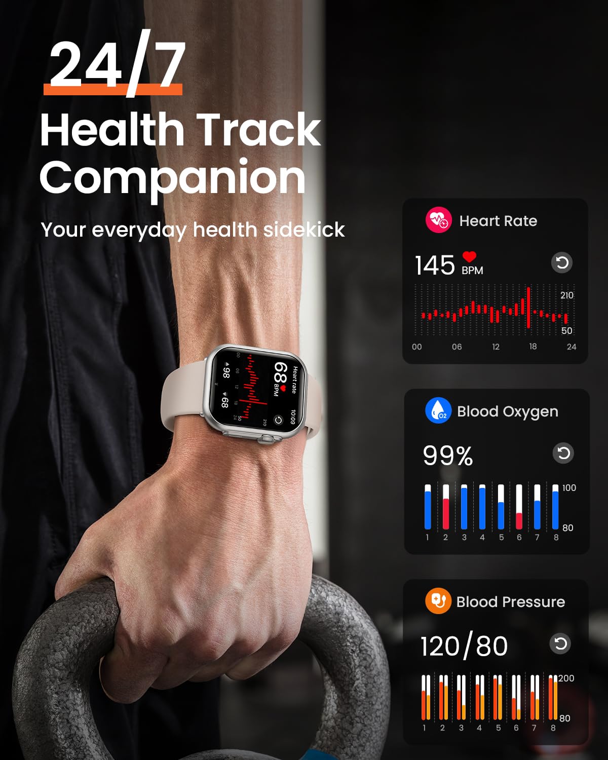 Smartwatch Uomo con Batteria da 1000mAh, 1,85'' AMOLED Smartwatch con 120+ Modalità Sportive/5ATM Impermeabile/Cardiofrequenzimetro/SpO2/Pulsometro/Sonno, Orologio Uomo per Android iOS, Grigio