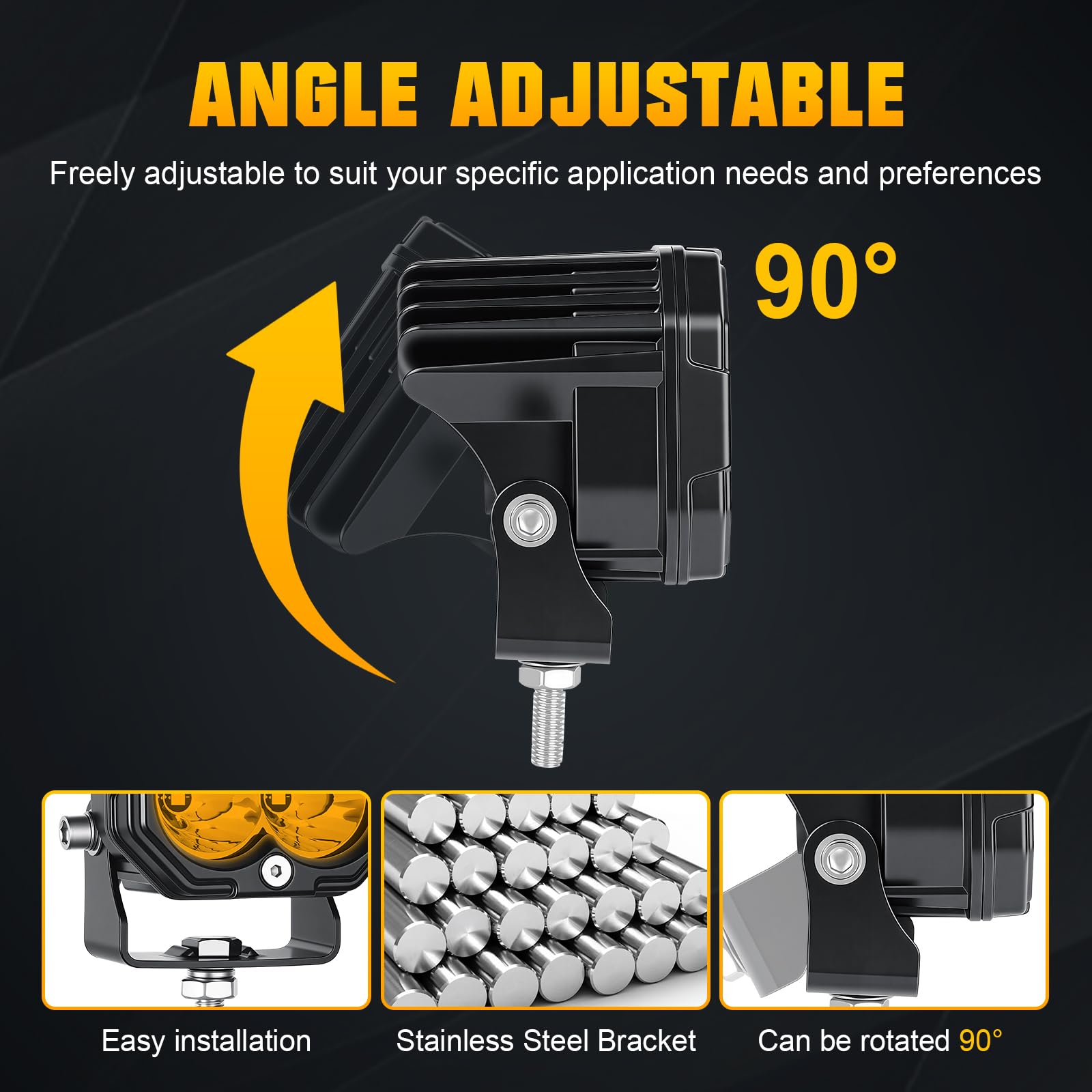 RIGIDON 4x mini faro da lavoro led, 3 pollici 30W 3000lm fari di Profondità | 12V 24V, 3500K giallo, spot luci di lavoro, faretti per fuoristrada auto trattore escavatore camion SUV ATV 4x4, motociclette