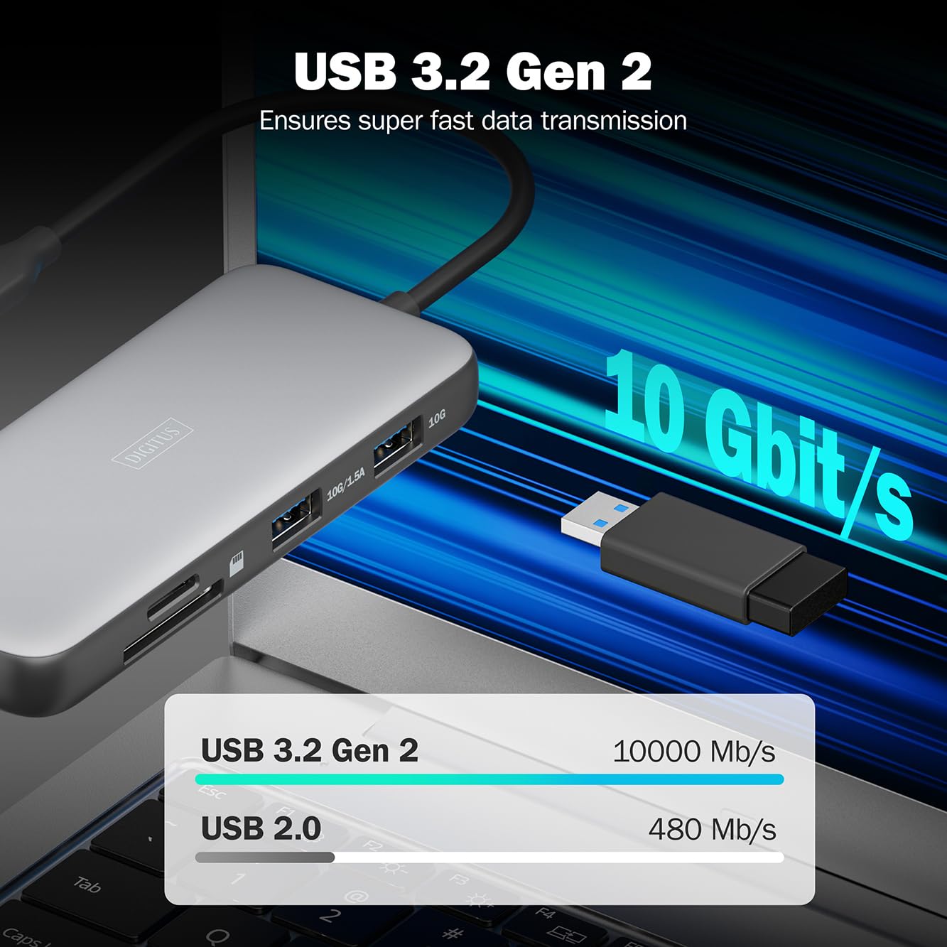 DIGITUS USB-C Docking Station – 8-Ports – 2X HDMI UltraHD 4k 60Hz | 2x USB-A 3.2 Gen2 – 1x USB-C 100W PD 3.0 – 1x RJ45 – Dual Kartenleser – Grau