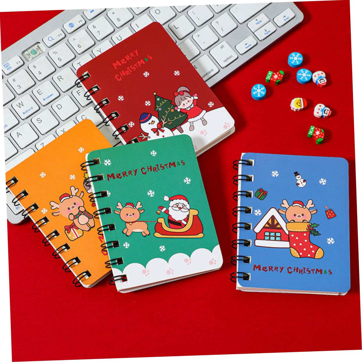 SHINEOFI Notas De Estudio De Navidad Libros De Notas Pequeño Bloc De Notas De Oficina Alumno Christmas Presents Libreta De Espiral Bloc De Notas Espiral Navidad Metal 4 Piezas X 4