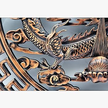 Amazon.co.jp: 木製 丸型 龍 木彫り 椴木 壁掛け 精彫造像 手作り